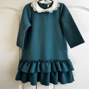 Janie and Jack Teal Dress with Lace Collar